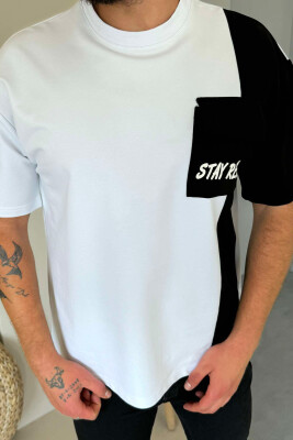 SINGLE POCKET DETAIL MEN T-SHIRT WHITE-E BARDHE 