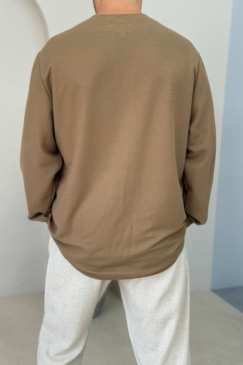 SINGLE POCKET DETAIL ONE COLOR MEN SHIRT BROWN/KAFE - 3