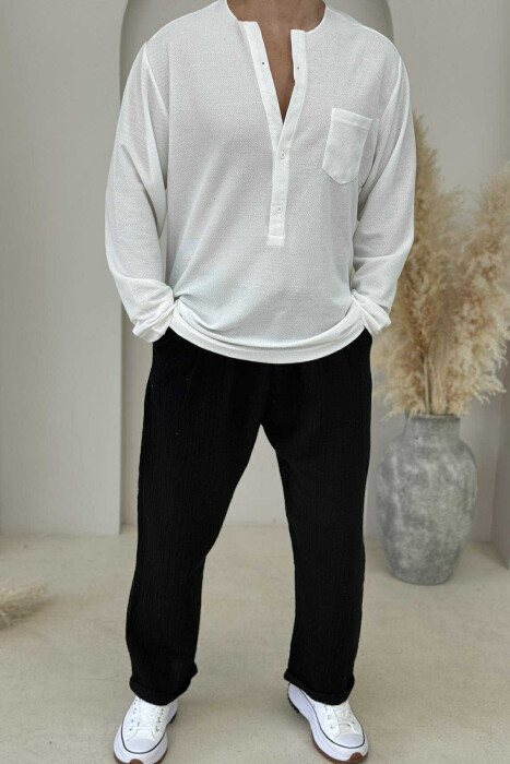 SINGLE POCKET DETAIL ONE COLOR MEN SHIRT WHITE-E BARDHE 