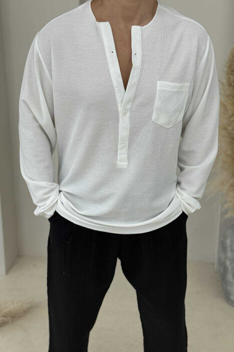 SINGLE POCKET DETAIL ONE COLOR MEN SHIRT WHITE-E BARDHE - 3