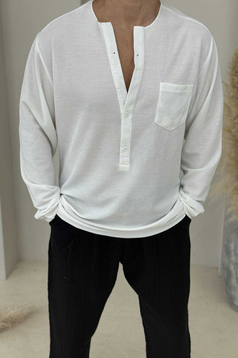 SINGLE POCKET DETAIL ONE COLOR MEN SHIRT WHITE-E BARDHE - 3