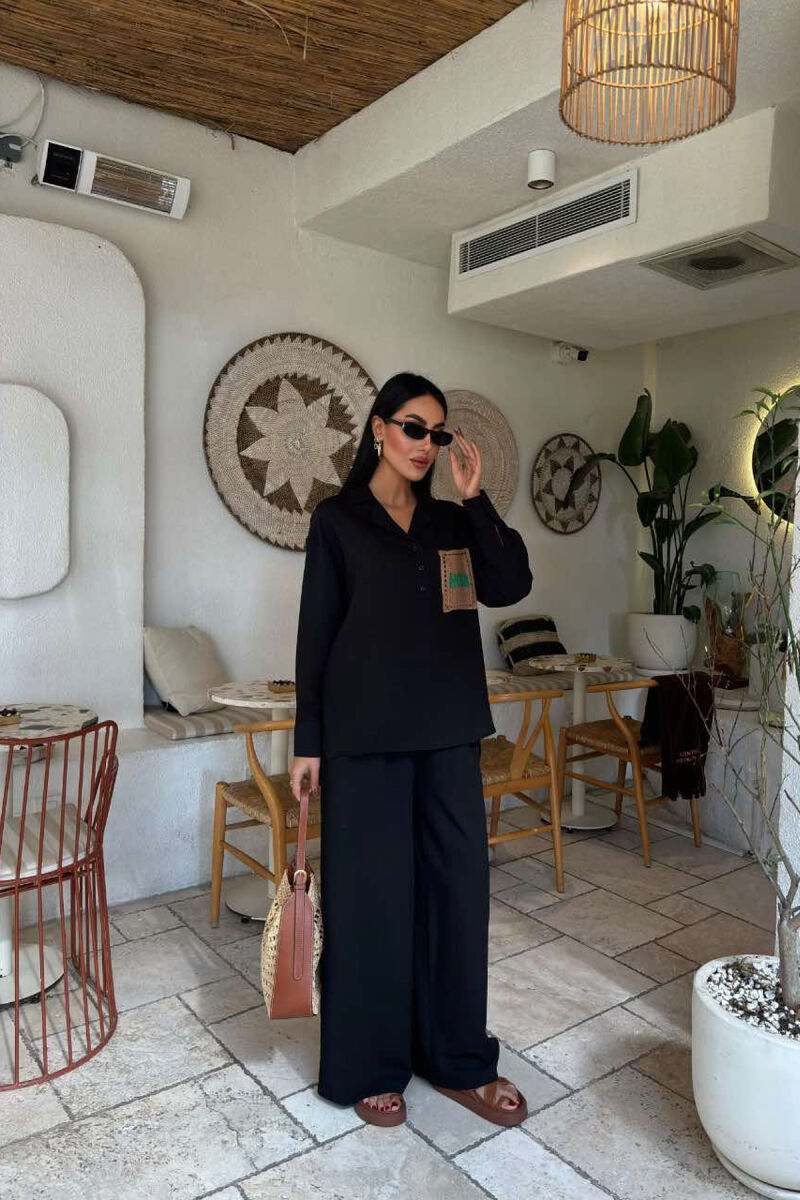 SINGLE POCKET DETAIL ONE COLOR WOMEN SET BLACK/ E ZEZE - 4