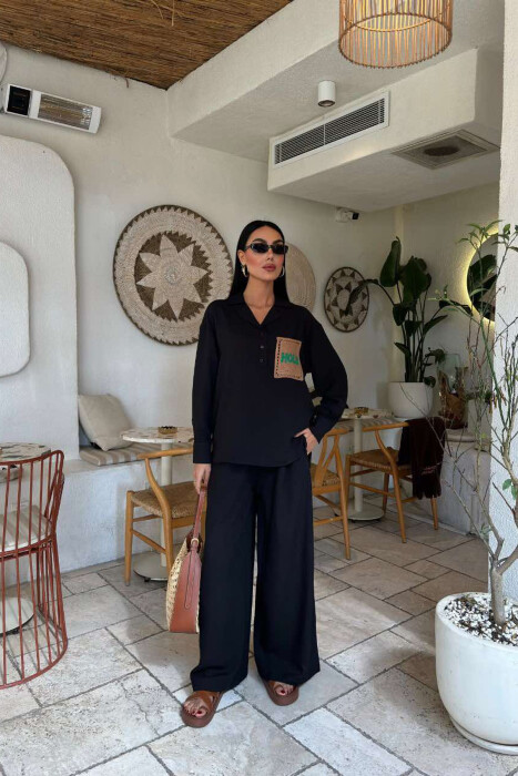 SINGLE POCKET DETAIL ONE COLOR WOMEN SET BLACK/ E ZEZE 