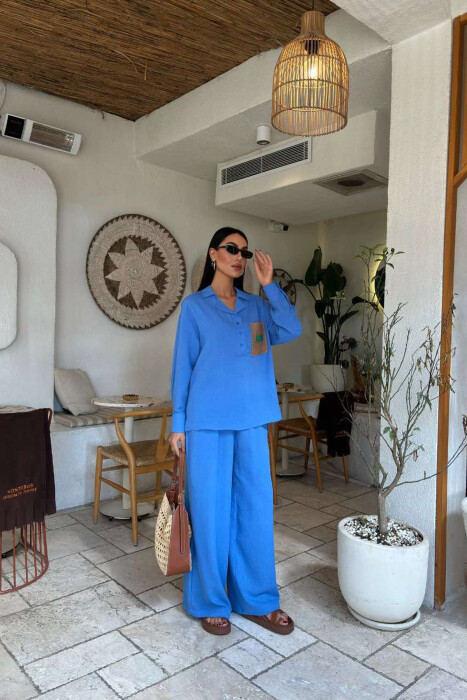 SINGLE POCKET DETAIL ONE COLOR WOMEN SET BLUE/BLU 