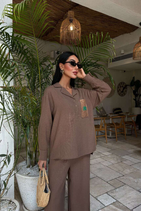 SINGLE POCKET DETAIL ONE COLOR WOMEN SET BROWN/KAFE - 4