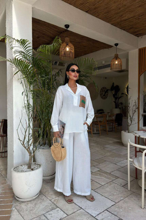 SINGLE POCKET DETAIL ONE COLOR WOMEN SET WHITE-E BARDHE 
