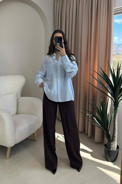 SINGLE POCKET DETAIL ONE COLOR WOMEN SHIRT BABY BLUE/BLU BY 