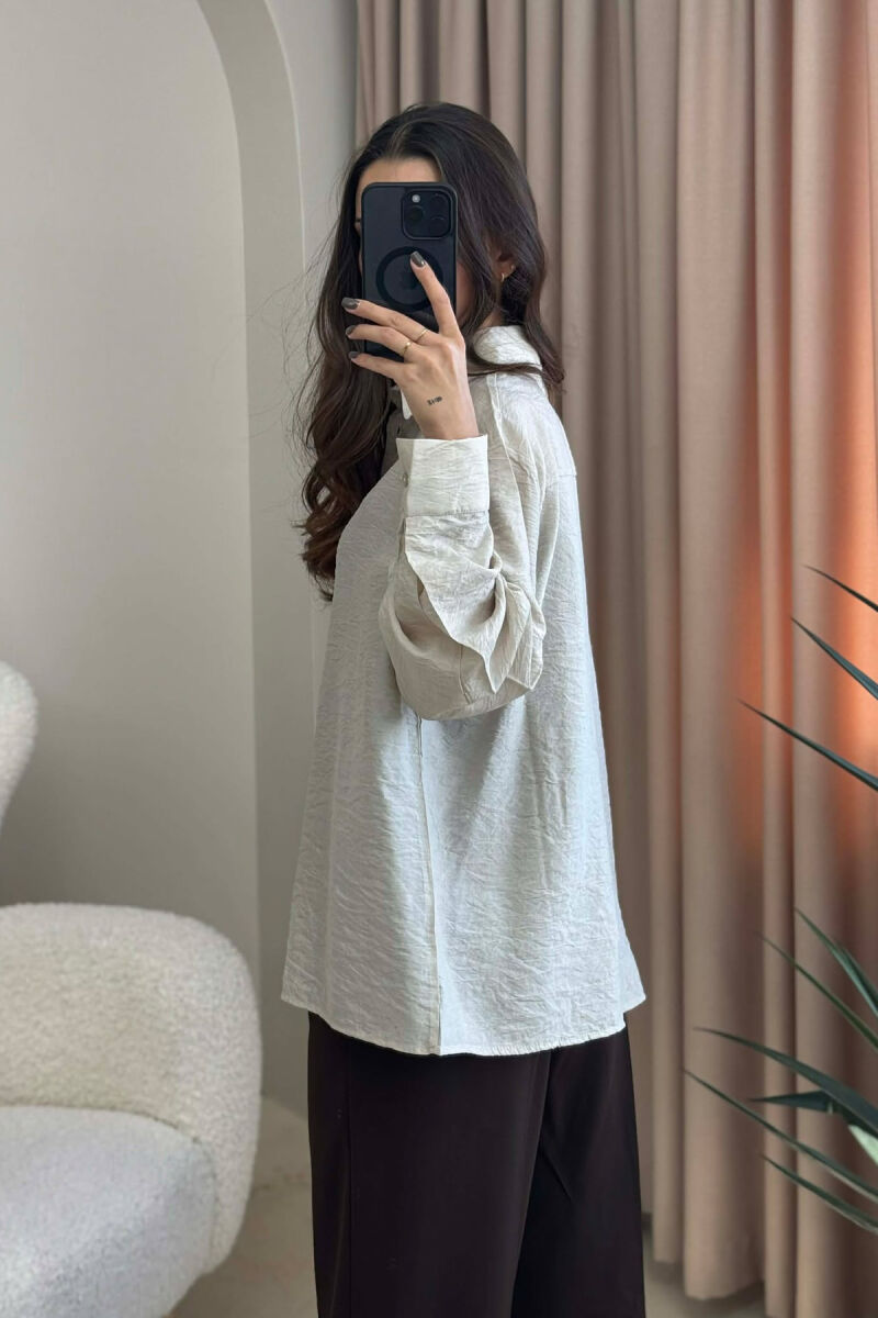 SINGLE POCKET DETAIL ONE COLOR WOMEN SHIRT BEIGE/BEZHE - 3