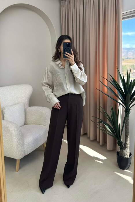 SINGLE POCKET DETAIL ONE COLOR WOMEN SHIRT BEIGE/BEZHE - 4