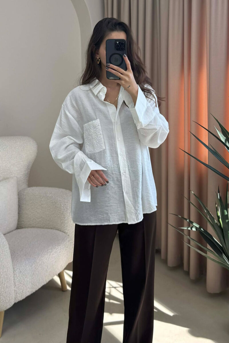 SINGLE POCKET DETAIL ONE COLOR WOMEN SHIRT WHITE-E BARDHE - 2