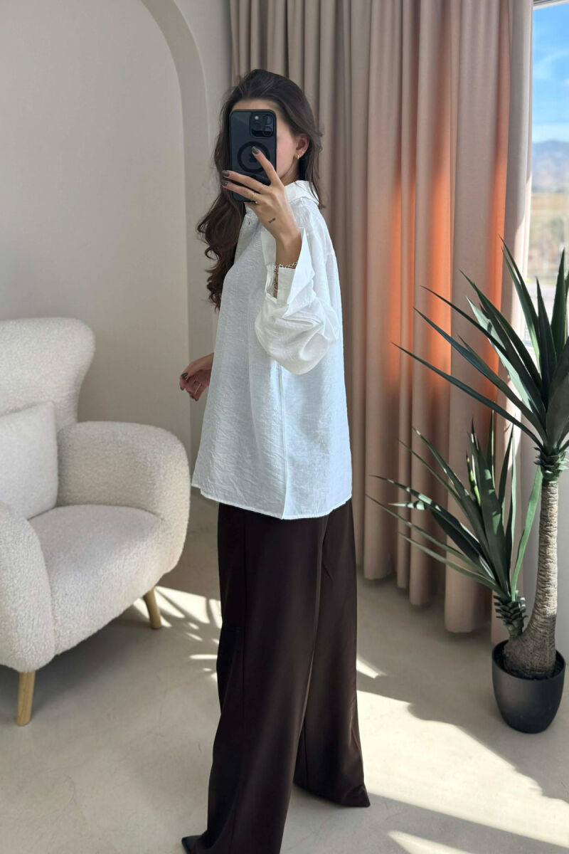 SINGLE POCKET DETAIL ONE COLOR WOMEN SHIRT WHITE-E BARDHE - 3