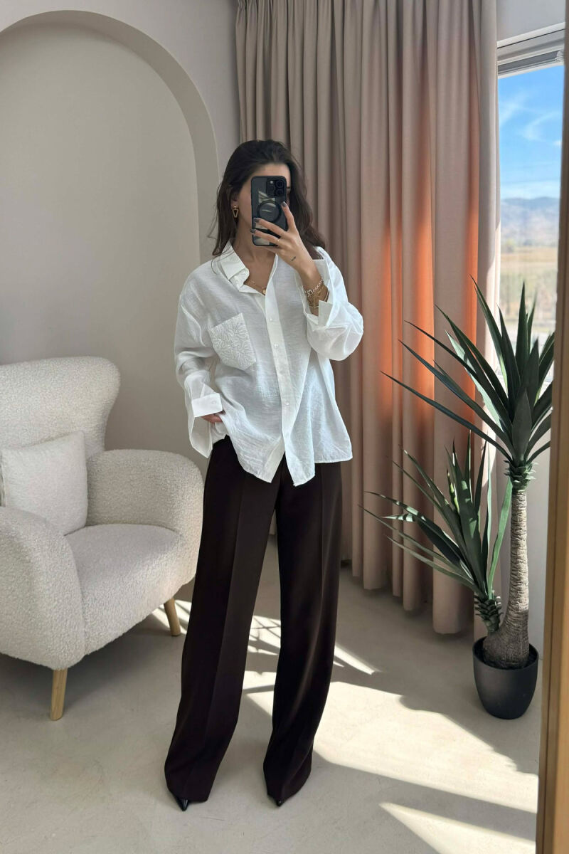 SINGLE POCKET DETAIL ONE COLOR WOMEN SHIRT WHITE-E BARDHE - 4