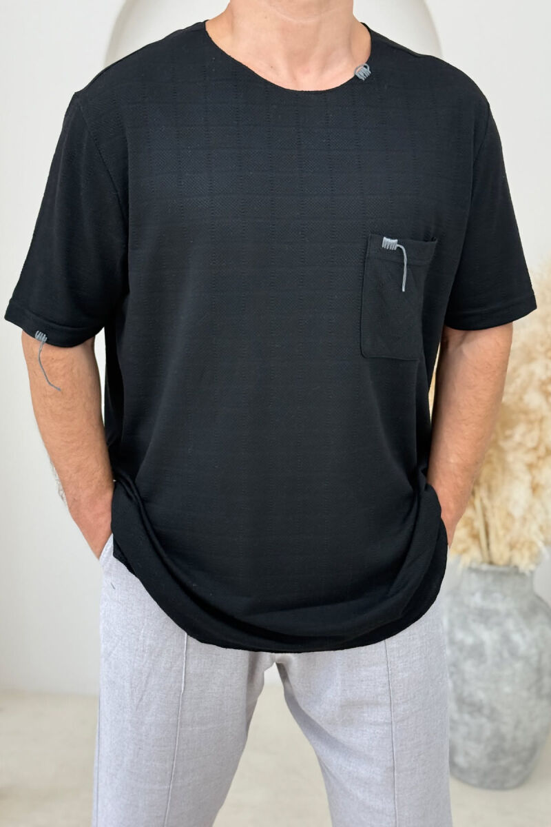 SINGLE POCKET DETAIL ROUND NECK MEN T-SHIRT BLACK/ E ZEZE - 3