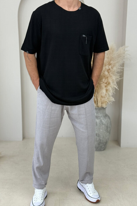 SINGLE POCKET DETAIL ROUND NECK MEN T-SHIRT BLACK/ E ZEZE 