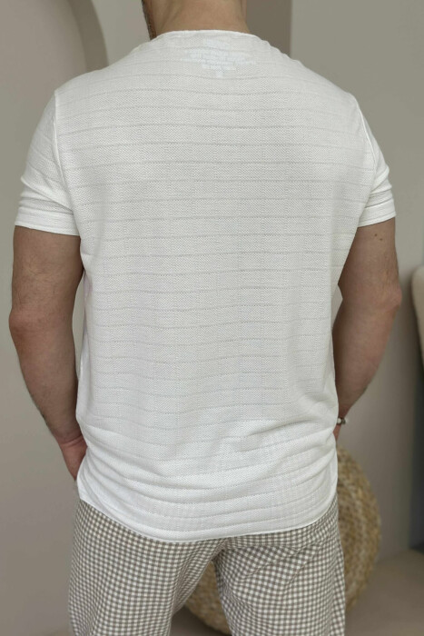 SINGLE POCKET DETAIL ROUND NECK MEN T-SHIRT WHITE-E BARDHE - 5