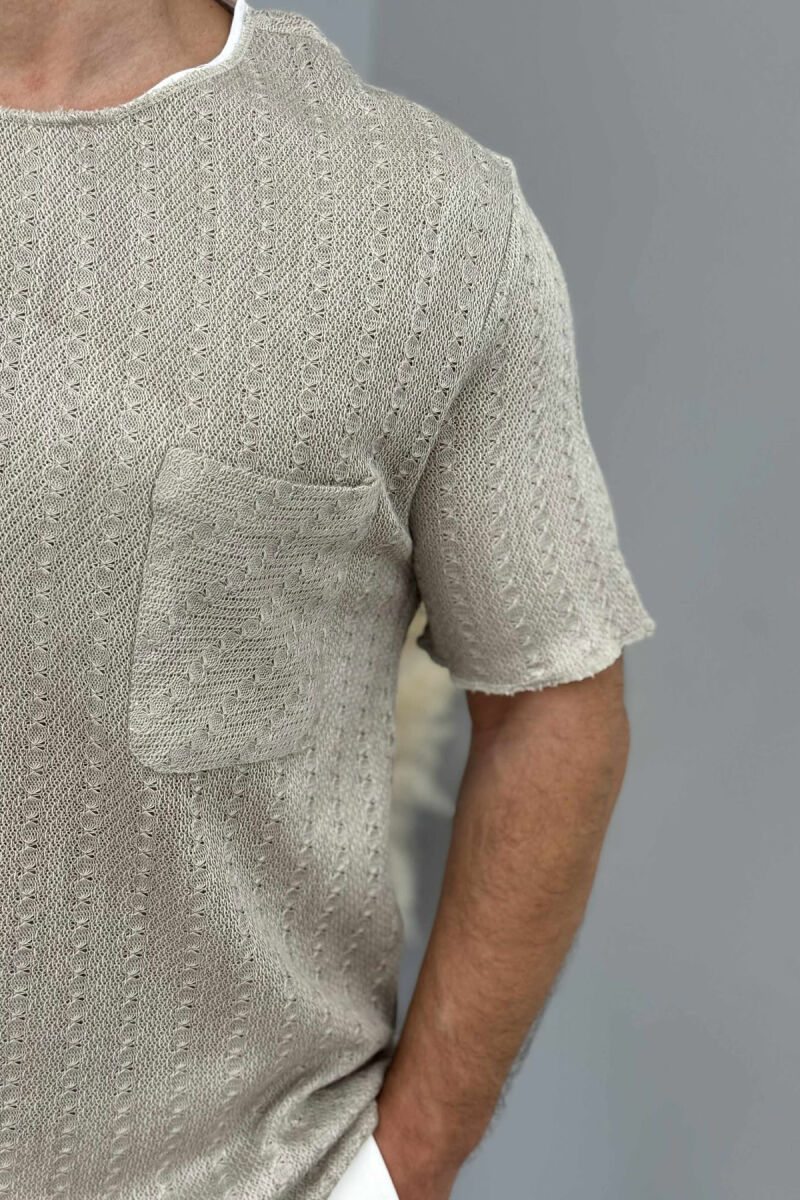 SINGLE POCKET DETAIL SIMPLE MEN T-SHIRT BEIGE/BEZHE - 4