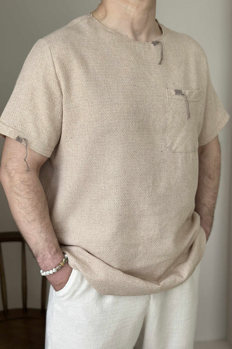 SINGLE POCKET DETAILS MEN T-SHIRT BEIGE/BEZHE - 1
