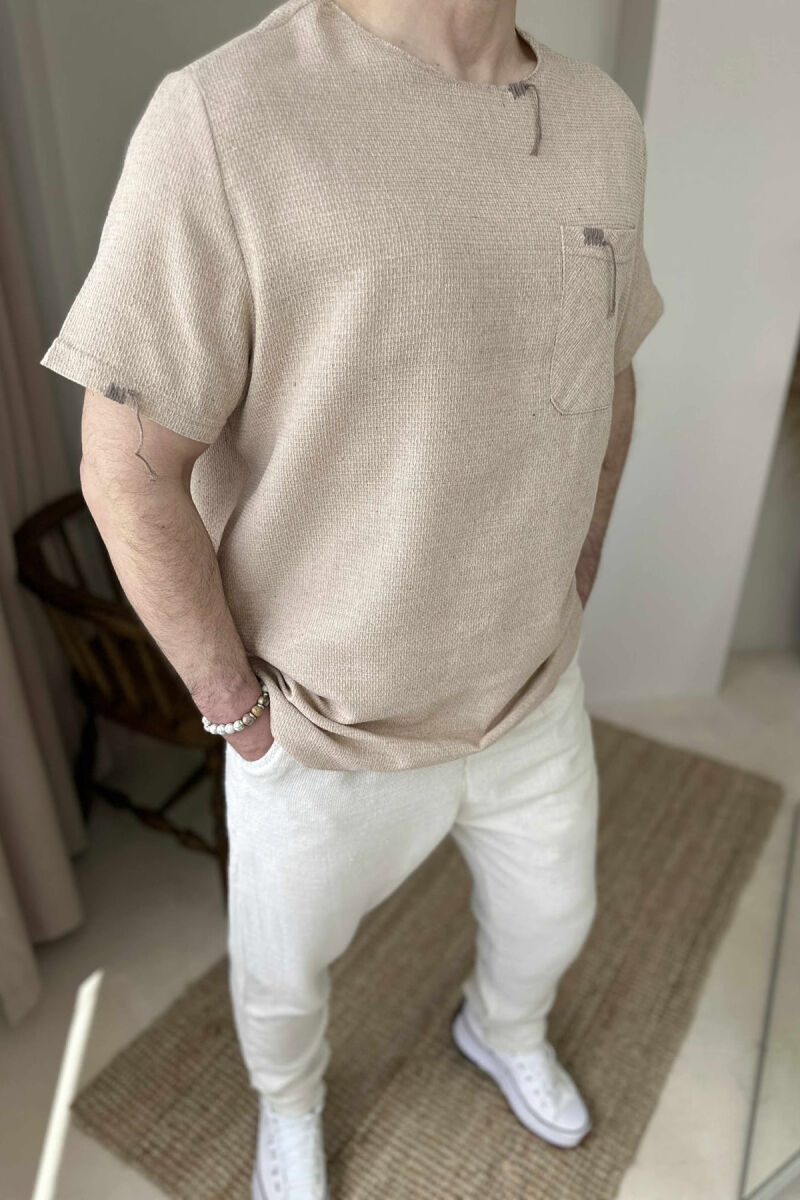 SINGLE POCKET DETAILS MEN T-SHIRT BEIGE/BEZHE - 2