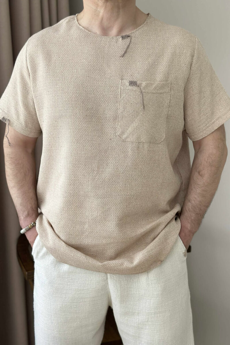 SINGLE POCKET DETAILS MEN T-SHIRT BEIGE/BEZHE - 4