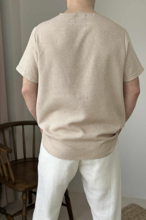 SINGLE POCKET DETAILS MEN T-SHIRT BEIGE/BEZHE - 5