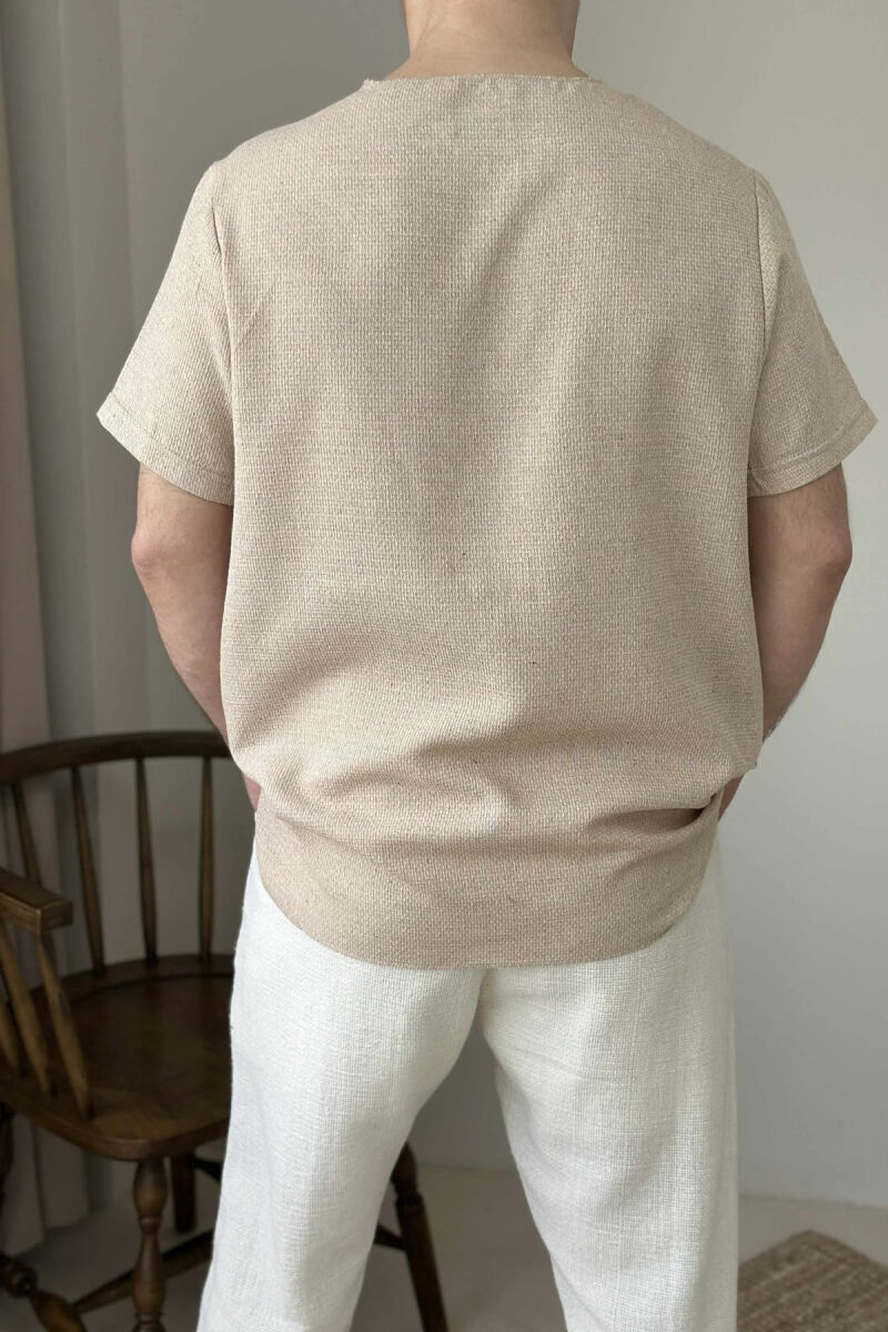 SINGLE POCKET DETAILS MEN T-SHIRT BEIGE/BEZHE - 5