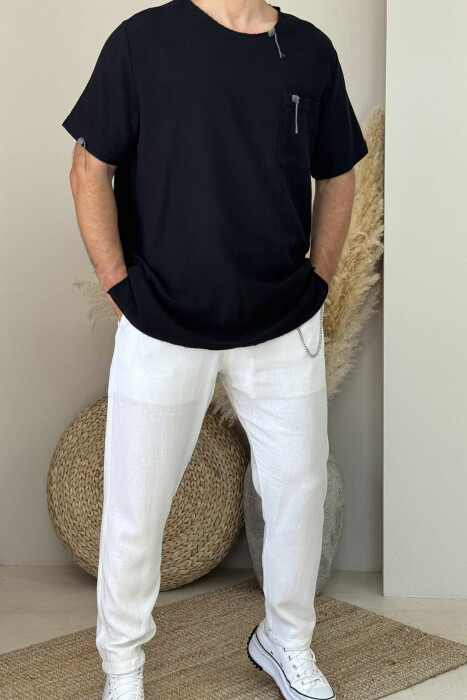 SINGLE POCKET DETAILS MEN T-SHIRT BLACK/ E ZEZE - 1