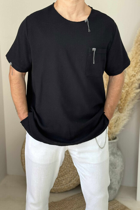 SINGLE POCKET DETAILS MEN T-SHIRT BLACK/ E ZEZE - 3