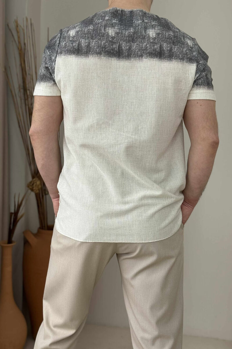 SINGLE POCKET DETAILS MEN T-SHIRT CREAM+GREY/KREM+GRI - 2