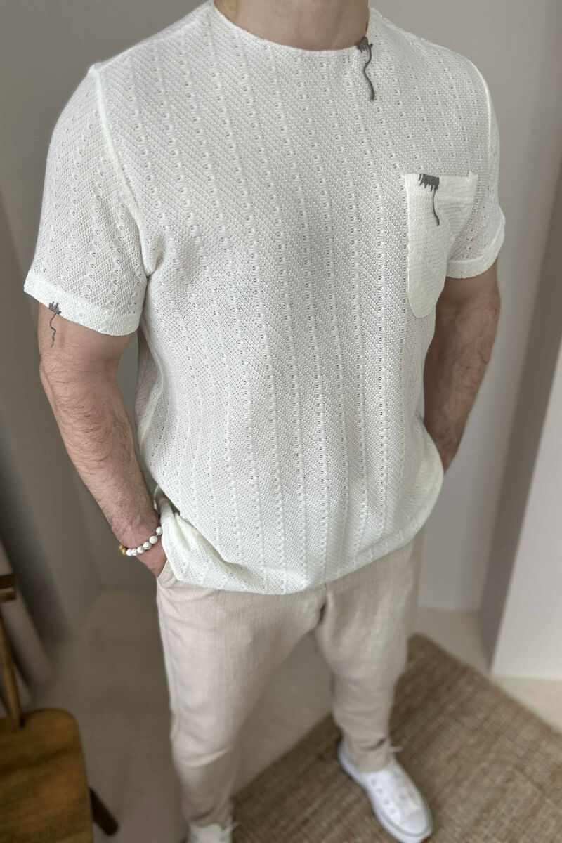 SINGLE POCKET ONE COLOR MEN T-SHIRT CREAM/KREM - 2