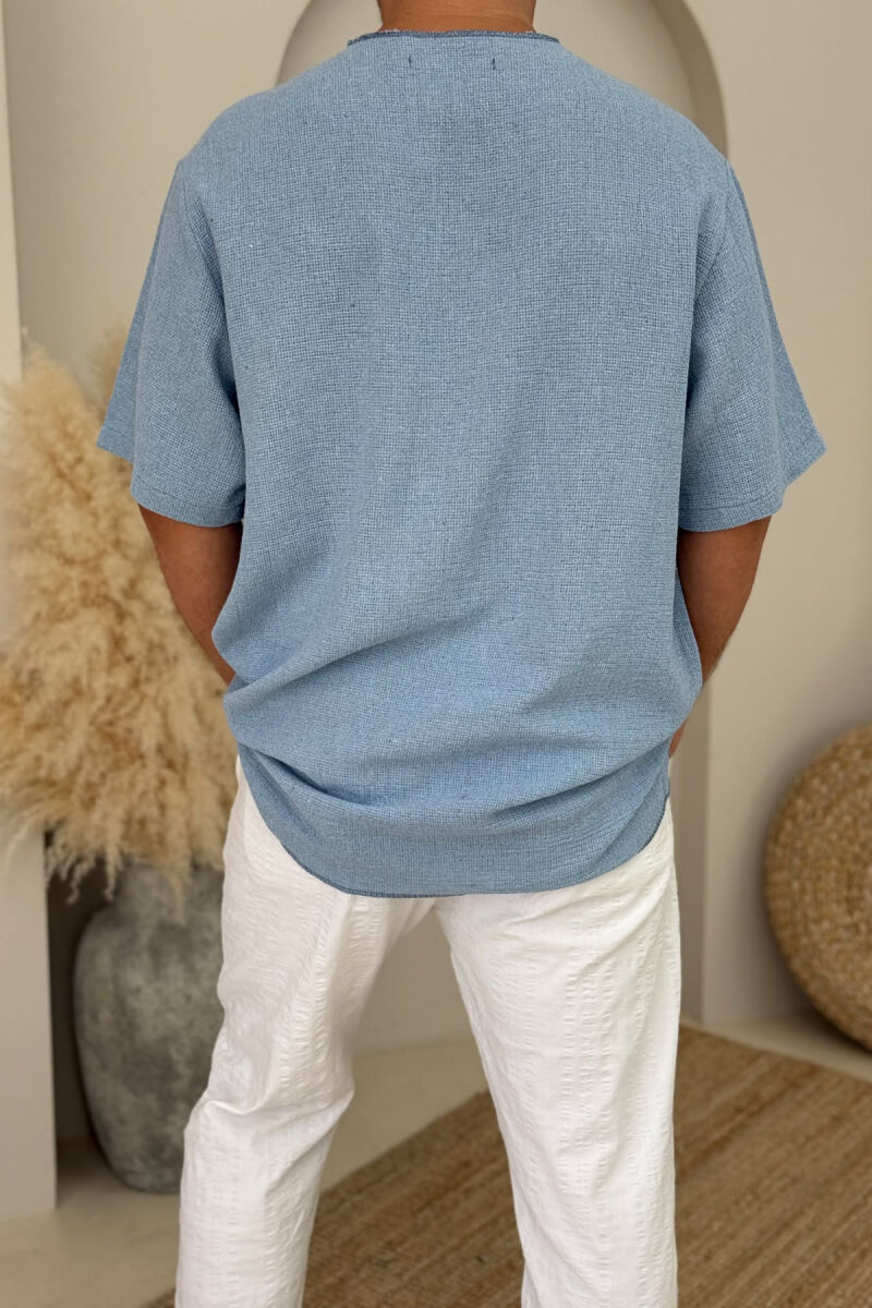 SINGLE POCKET ONE COLOR MEN T-SHIRT LIGHTBLUE/BZ - 3