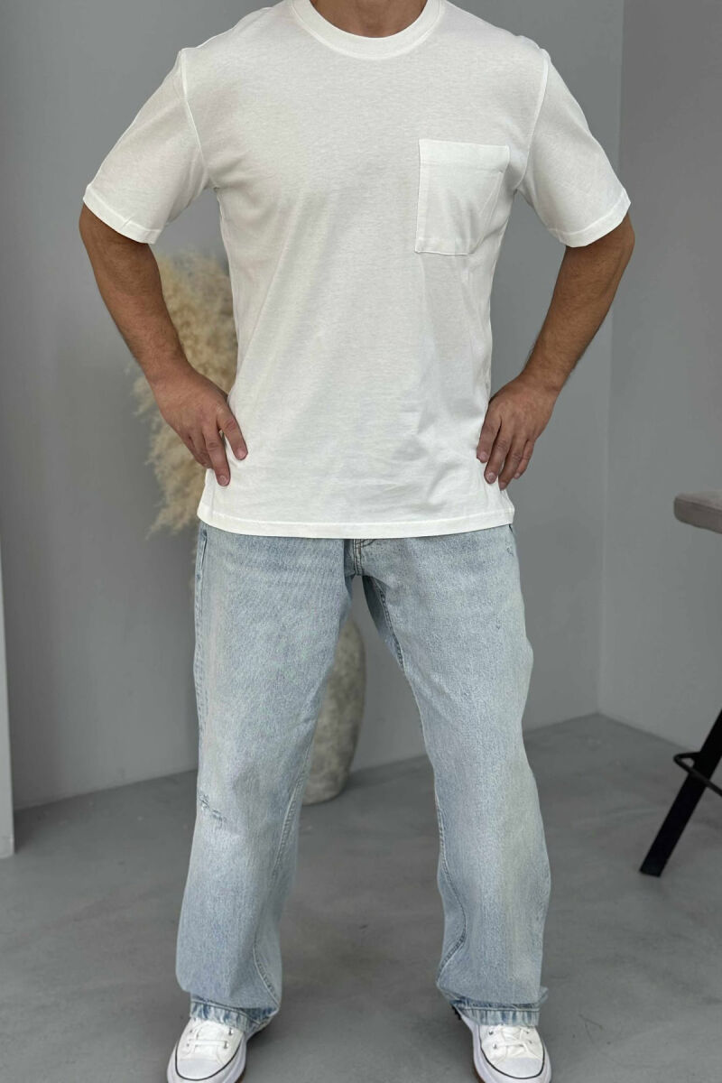SINGLE POCKET ONE COLOR MEN T-SHIRT WHITE-E BARDHE - 1