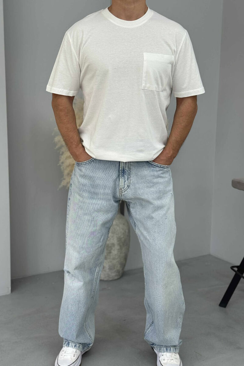 SINGLE POCKET ONE COLOR MEN T-SHIRT WHITE-E BARDHE - 2