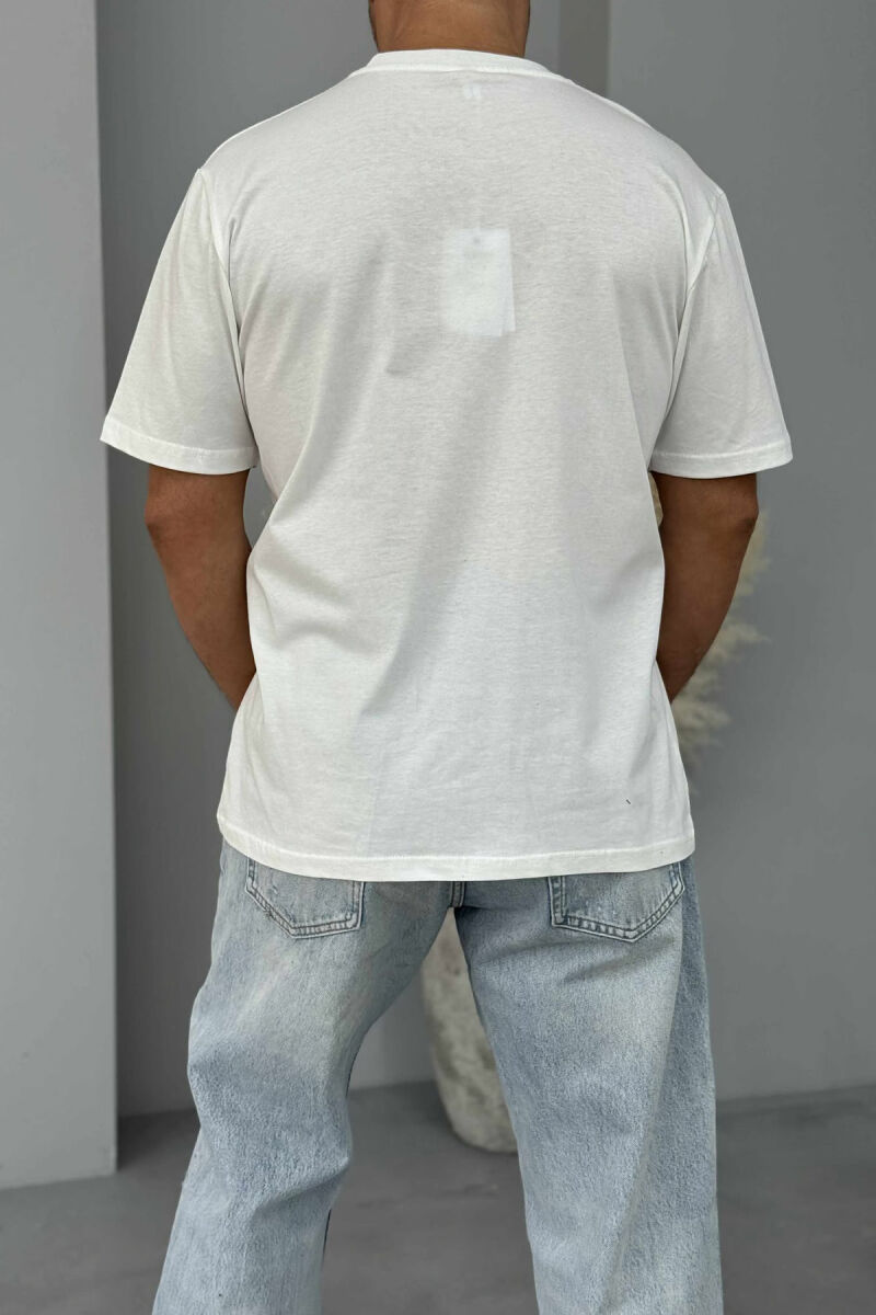 SINGLE POCKET ONE COLOR MEN T-SHIRT WHITE-E BARDHE - 4