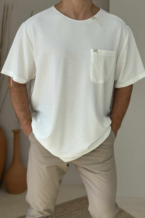 SINGLE POCKET ONE COLOR MEN T-SHIRT WHITE-E BARDHE - 2