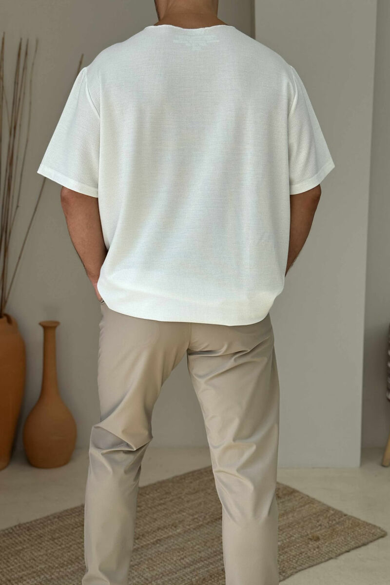SINGLE POCKET ONE COLOR MEN T-SHIRT WHITE-E BARDHE - 3