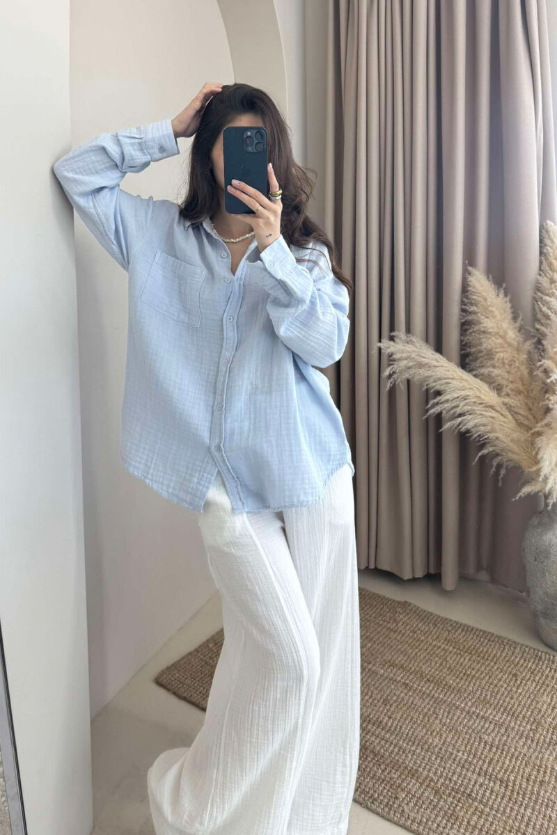 SINGLE POCKET ONE COLOR WOMEN SHIRT BABY BLUE/BLU BY - 1