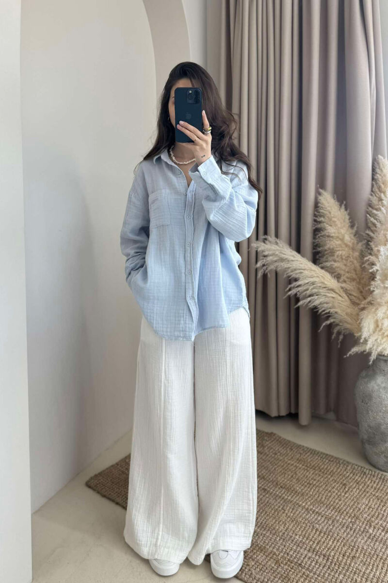 SINGLE POCKET ONE COLOR WOMEN SHIRT BABY BLUE/BLU BY - 2