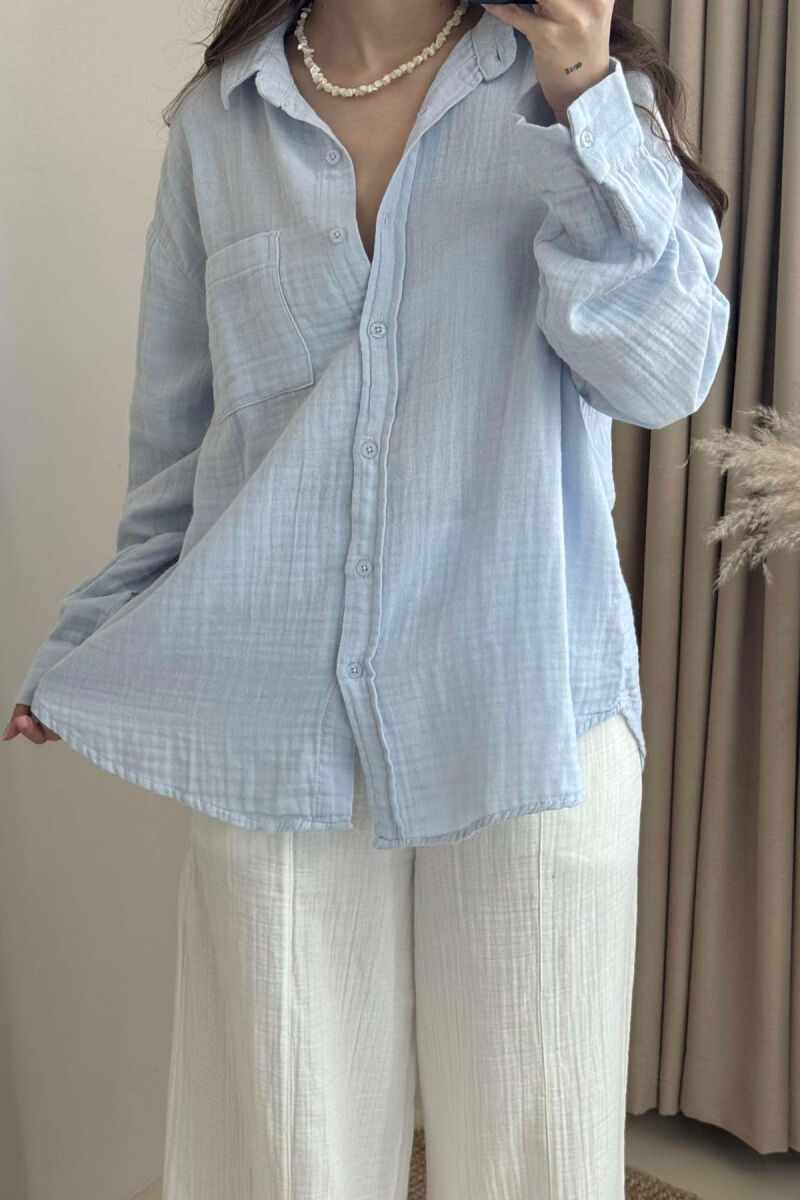 SINGLE POCKET ONE COLOR WOMEN SHIRT BABY BLUE/BLU BY - 3