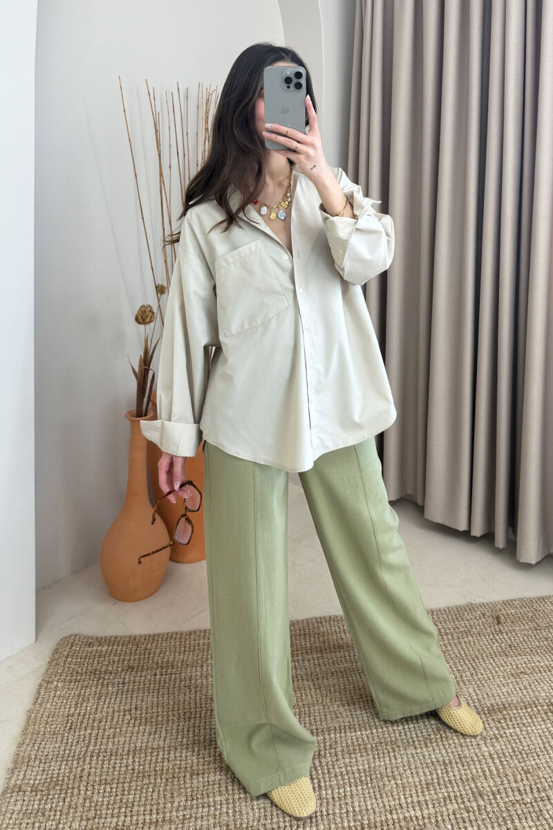 SINGLE POCKET ONE COLOR WOMEN SHIRT BEIGE/BEZHE - 1