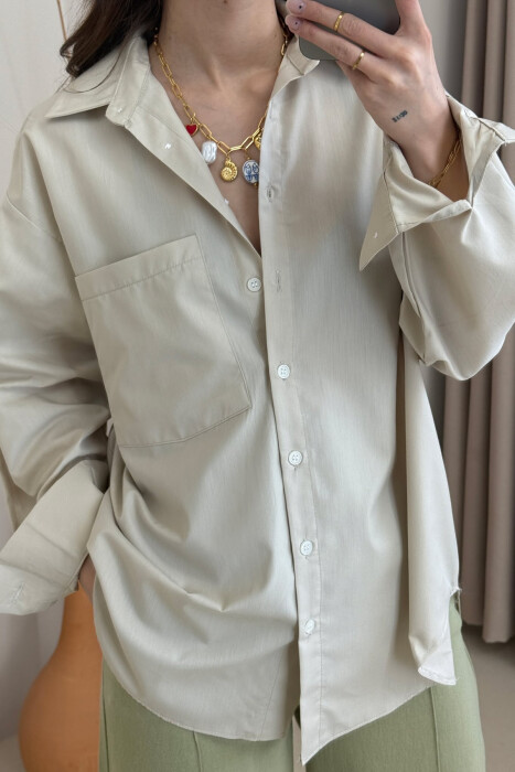 SINGLE POCKET ONE COLOR WOMEN SHIRT BEIGE/BEZHE - 2