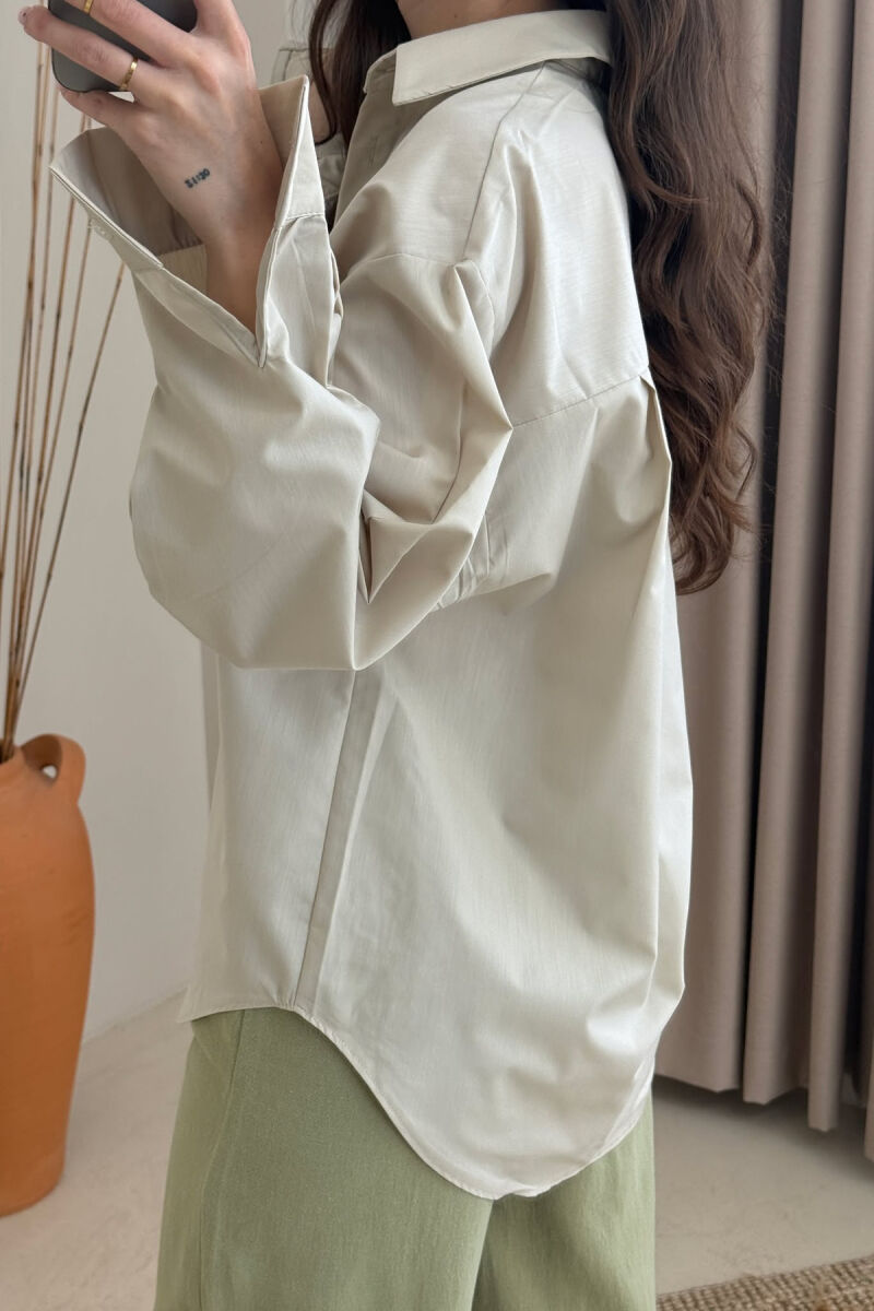 SINGLE POCKET ONE COLOR WOMEN SHIRT BEIGE/BEZHE - 3