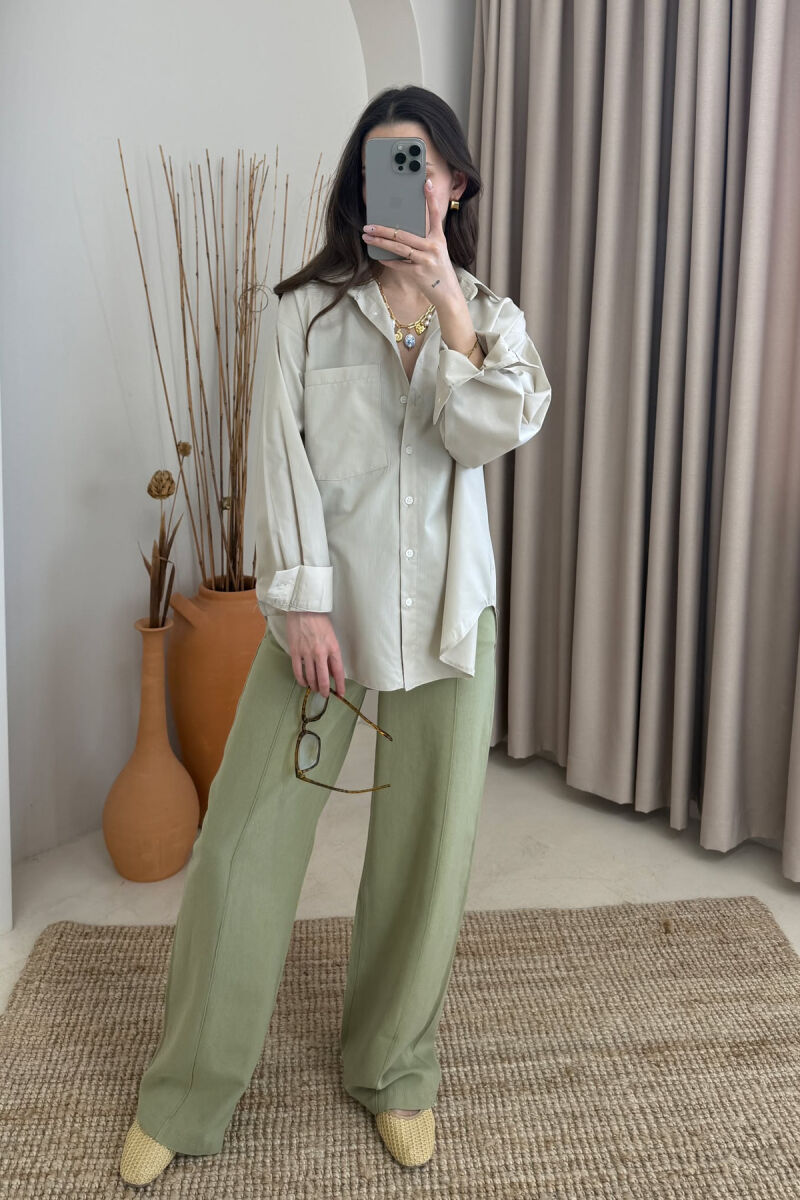 SINGLE POCKET ONE COLOR WOMEN SHIRT BEIGE/BEZHE - 4