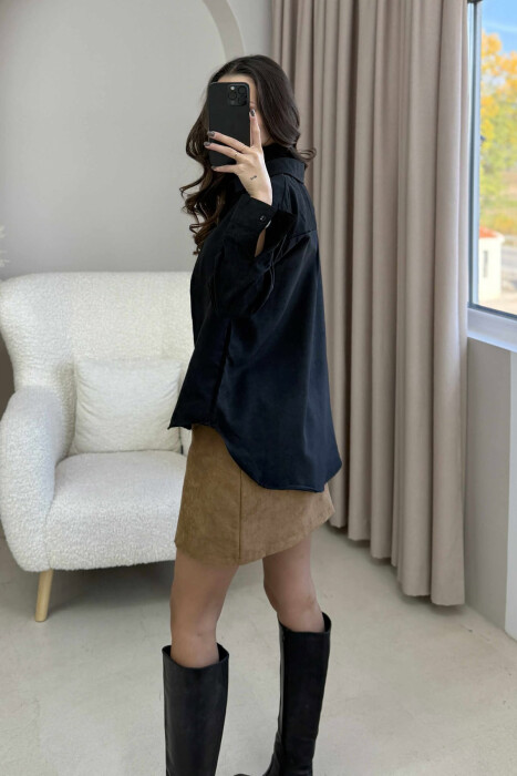 SINGLE POCKET ONE COLOR WOMEN SHIRT BLACK/ E ZEZE - 3