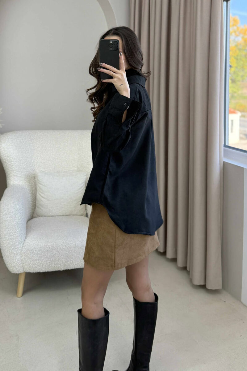 SINGLE POCKET ONE COLOR WOMEN SHIRT BLACK/ E ZEZE - 3