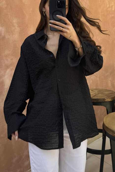 SINGLE POCKET ONE COLOR WOMEN SHIRT BLACK/ E ZEZE - 4