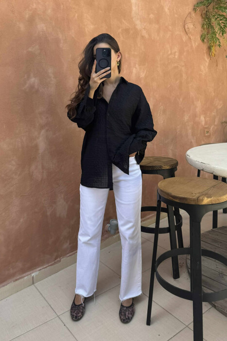 SINGLE POCKET ONE COLOR WOMEN SHIRT BLACK/ E ZEZE - 2