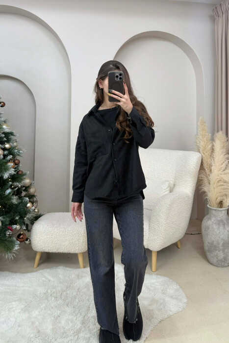 SINGLE POCKET ONE COLOR WOMEN SHIRT BLACK/ E ZEZE - KLAUDIO FASHION