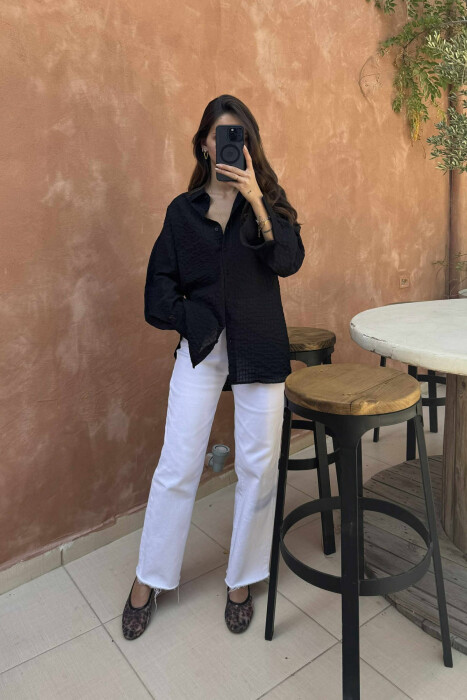 SINGLE POCKET ONE COLOR WOMEN SHIRT BLACK/ E ZEZE 