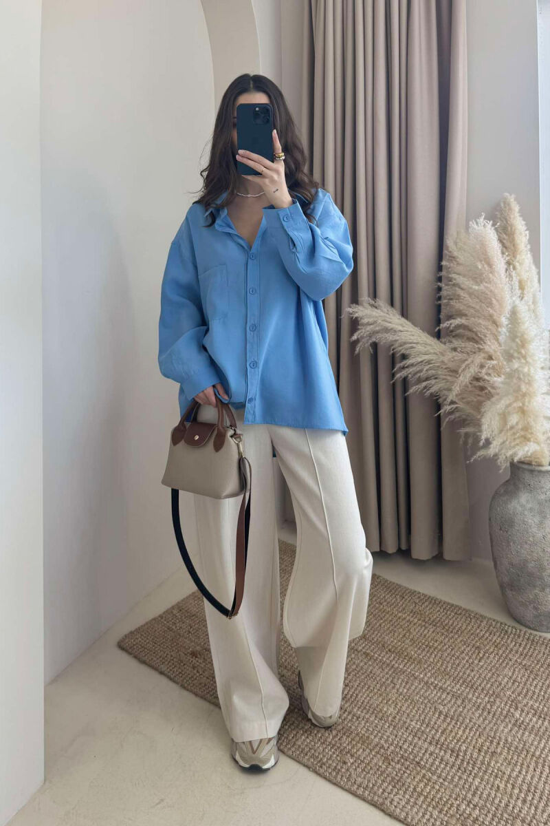 SINGLE POCKET ONE COLOR WOMEN SHIRT BLUE/BLU - 1