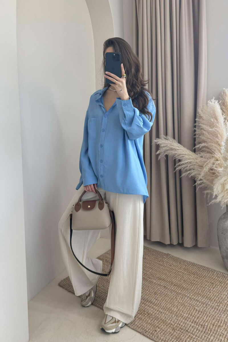 SINGLE POCKET ONE COLOR WOMEN SHIRT BLUE/BLU - 2